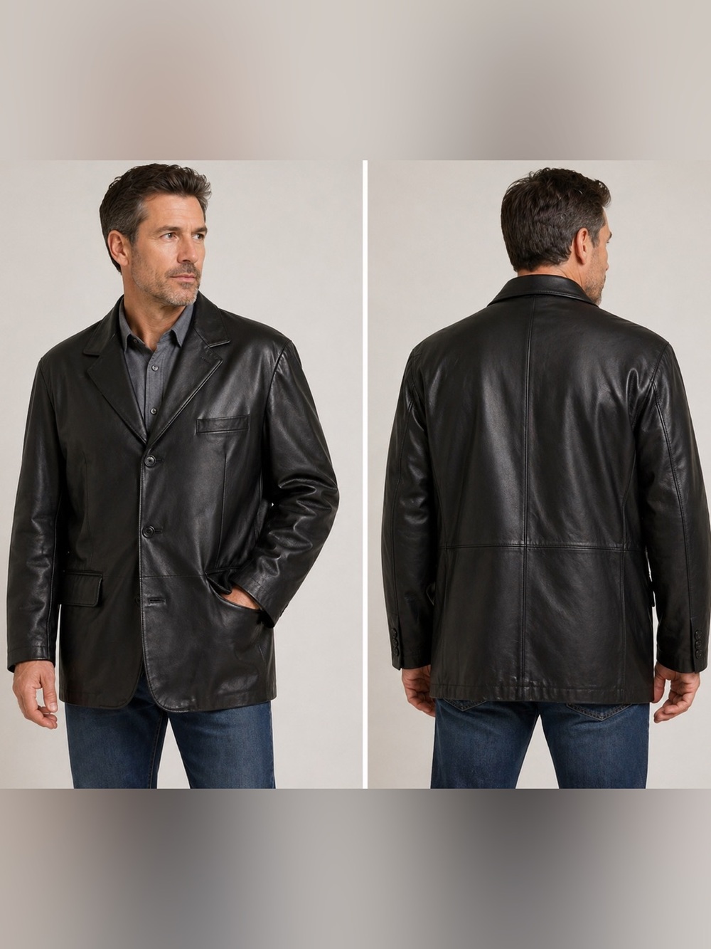 Men's Black Leather Blazer Jacket